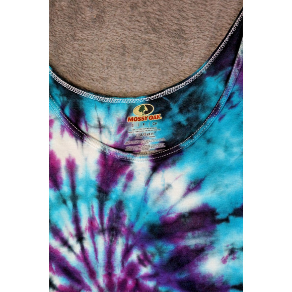 Mossy Oak Tank Top Small Spiral Tie‑Dye Blue Purple Artisan Hand Dyed Cotton - Picture 8 of 8